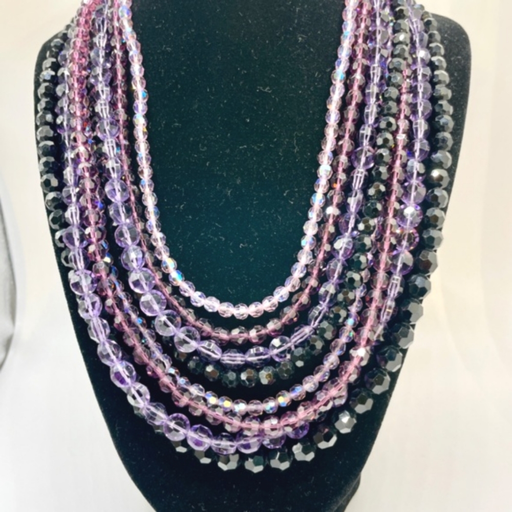 Vintage Austrian Crystal Multi Strand Statement Necklace Signed